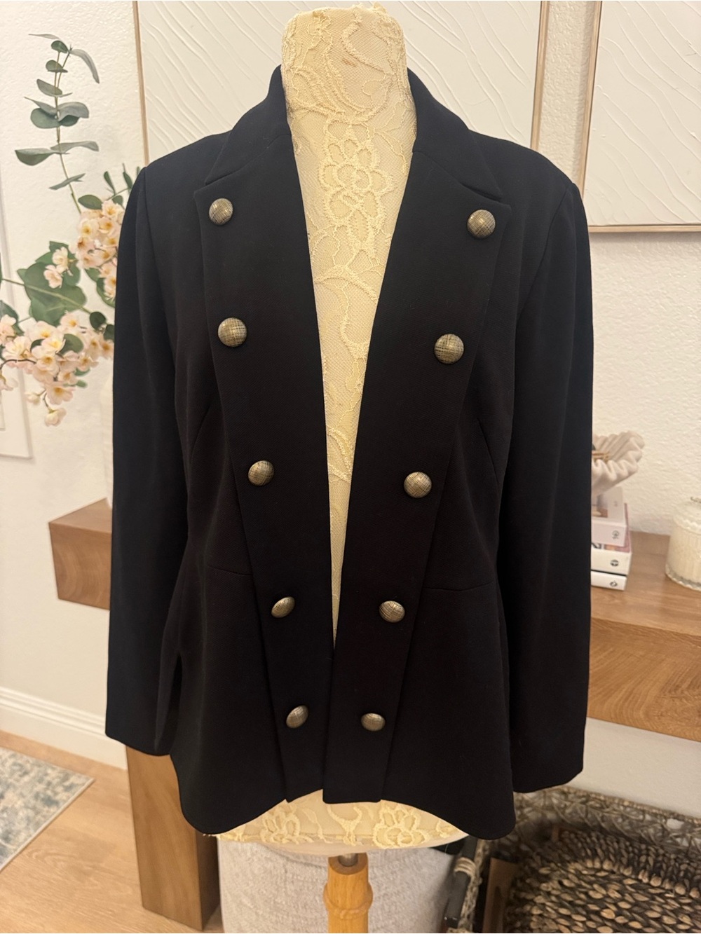 Chico's Black Double-Breasted Military-Style Blazer